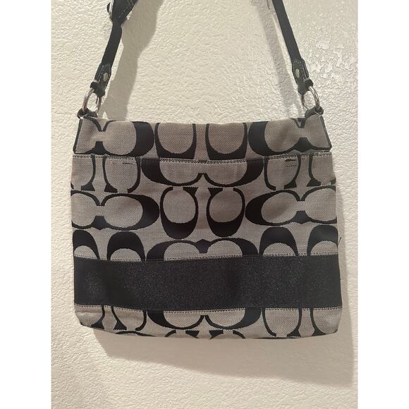 Coach Signature Stripe File Crossbody Zip Shoulder Bag F19220 Black Vintage Y2K - Picture 6 of 11